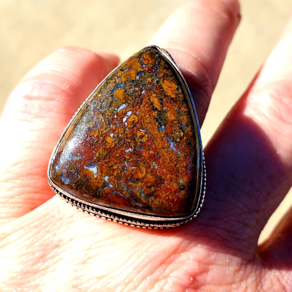 New Moroccan Seam Agate 925 Silver Ring.